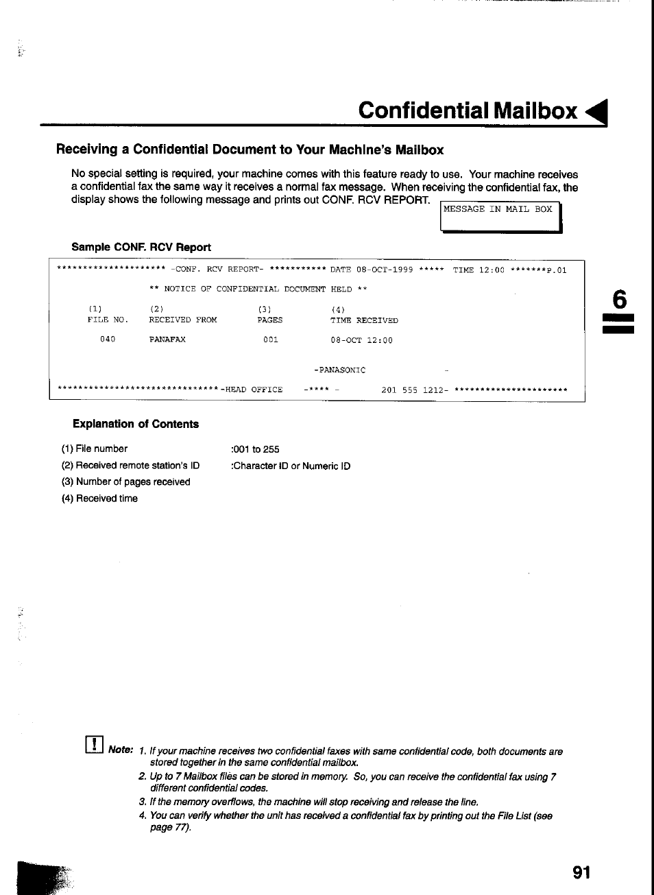 Explanation of contents, Confidential mailbox | Panasonic UF-333 User Manual | Page 93 / 140