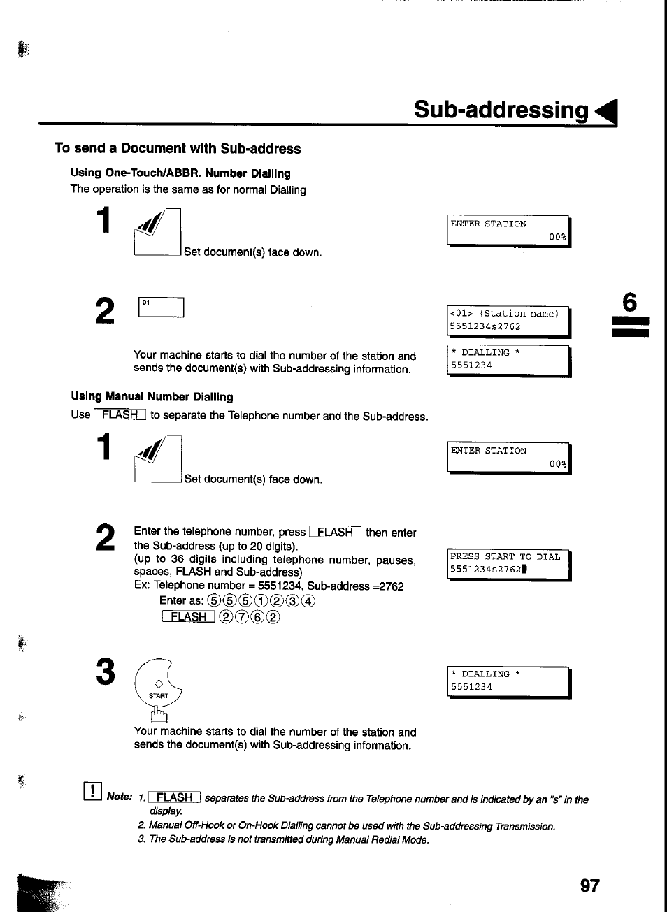 Using one-touch/abbr. number dialling, Using manual number dialling, Manual number dialling | Sub-addressing | Panasonic UF-333 User Manual | Page 99 / 140