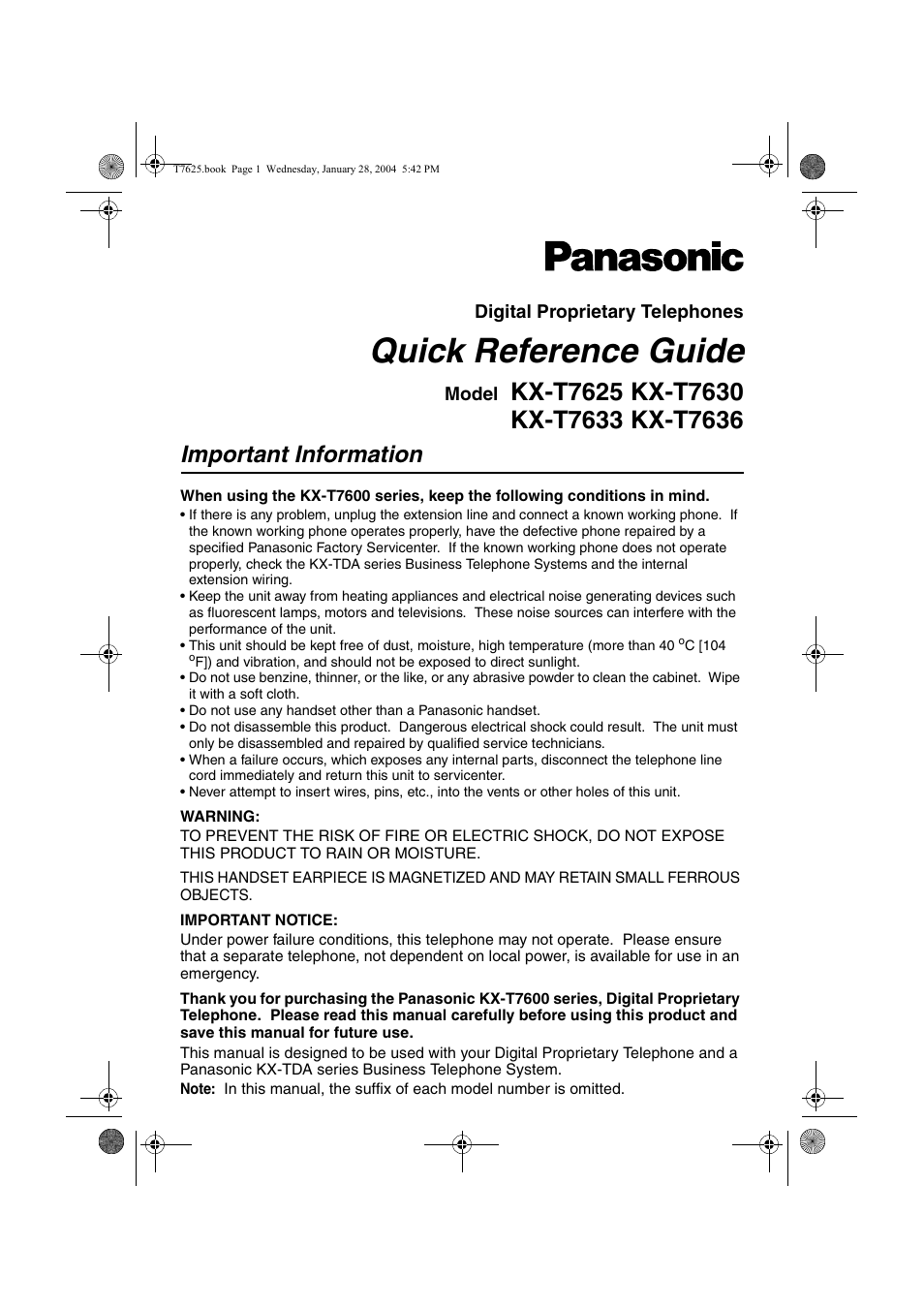 Panasonic KX-T7630 User Manual | 16 pages