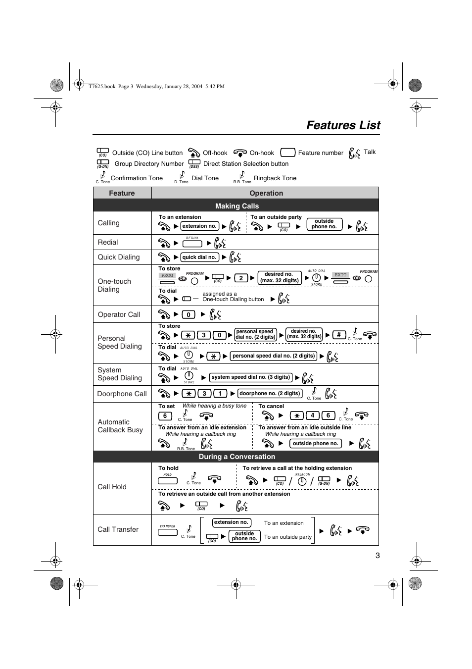 Features list | Panasonic KX-T7630 User Manual | Page 3 / 16
