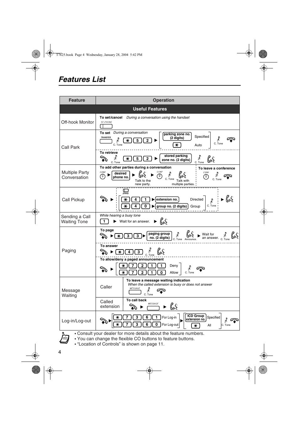 Features list | Panasonic KX-T7630 User Manual | Page 4 / 16