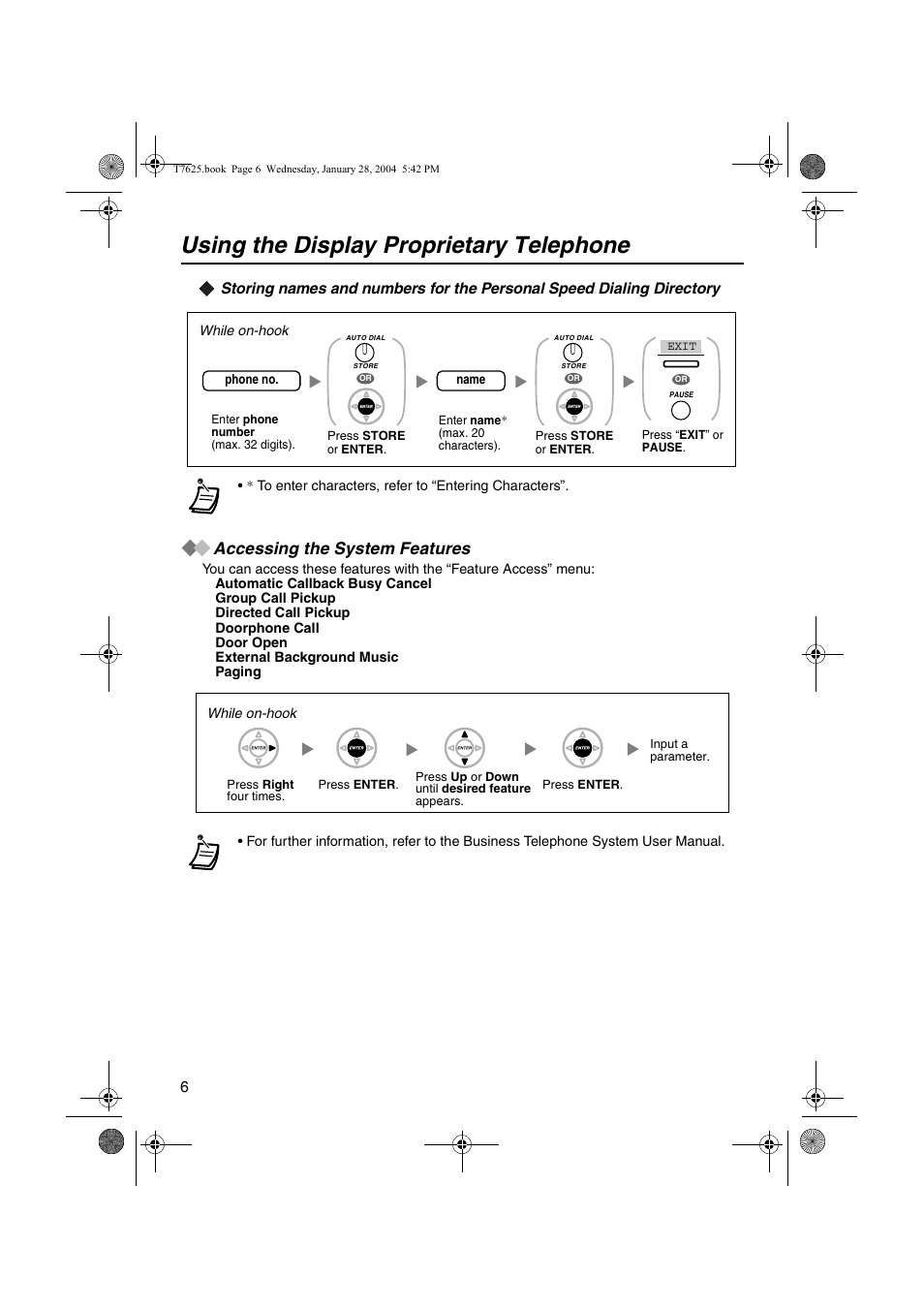 Accessing the system features, Using the display proprietary telephone | Panasonic KX-T7630 User Manual | Page 6 / 16