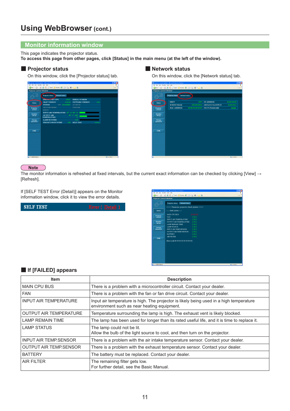 Monitor information window, Using webbrowser | Panasonic TQBH0228 User Manual | Page 11 / 19