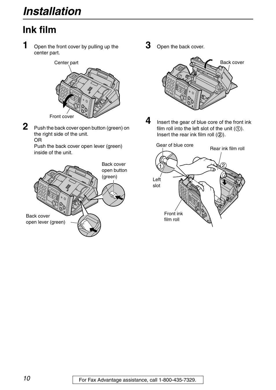 Installation, Ink film 1 | Panasonic KX-FHD332 User Manual | Page 10 / 92