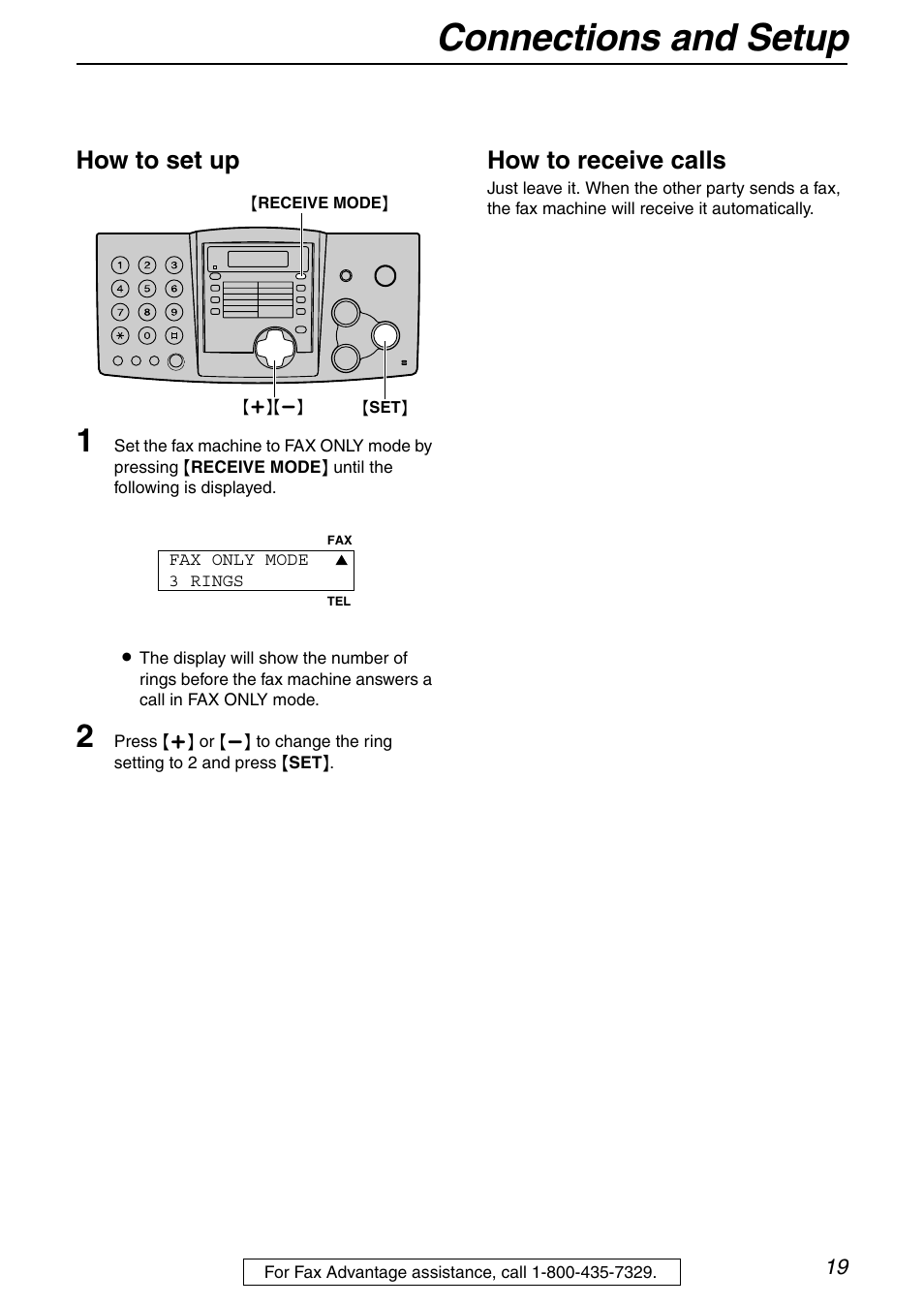 Connections and setup, How to set up, How to receive calls | Panasonic KX-FHD332 User Manual | Page 19 / 92