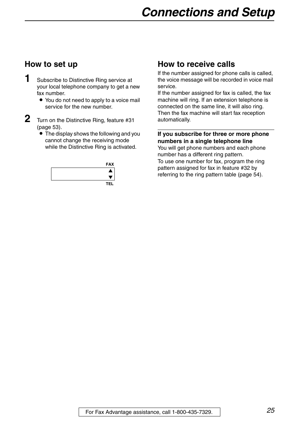 Connections and setup, How to set up, How to receive calls | Panasonic KX-FHD332 User Manual | Page 25 / 92