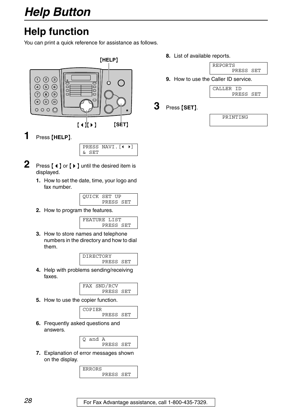 Help button, Help function | Panasonic KX-FHD332 User Manual | Page 28 / 92