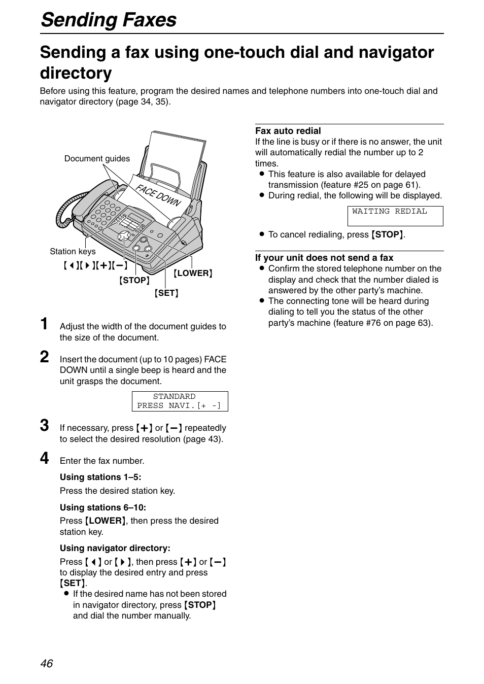 Sending faxes | Panasonic KX-FHD332 User Manual | Page 46 / 92