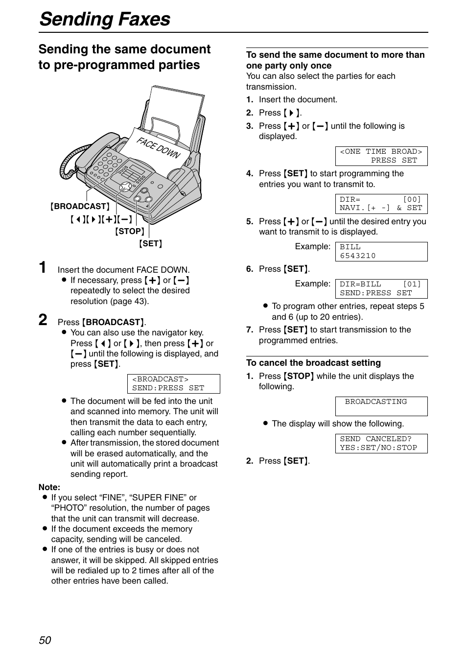 Sending faxes | Panasonic KX-FHD332 User Manual | Page 50 / 92