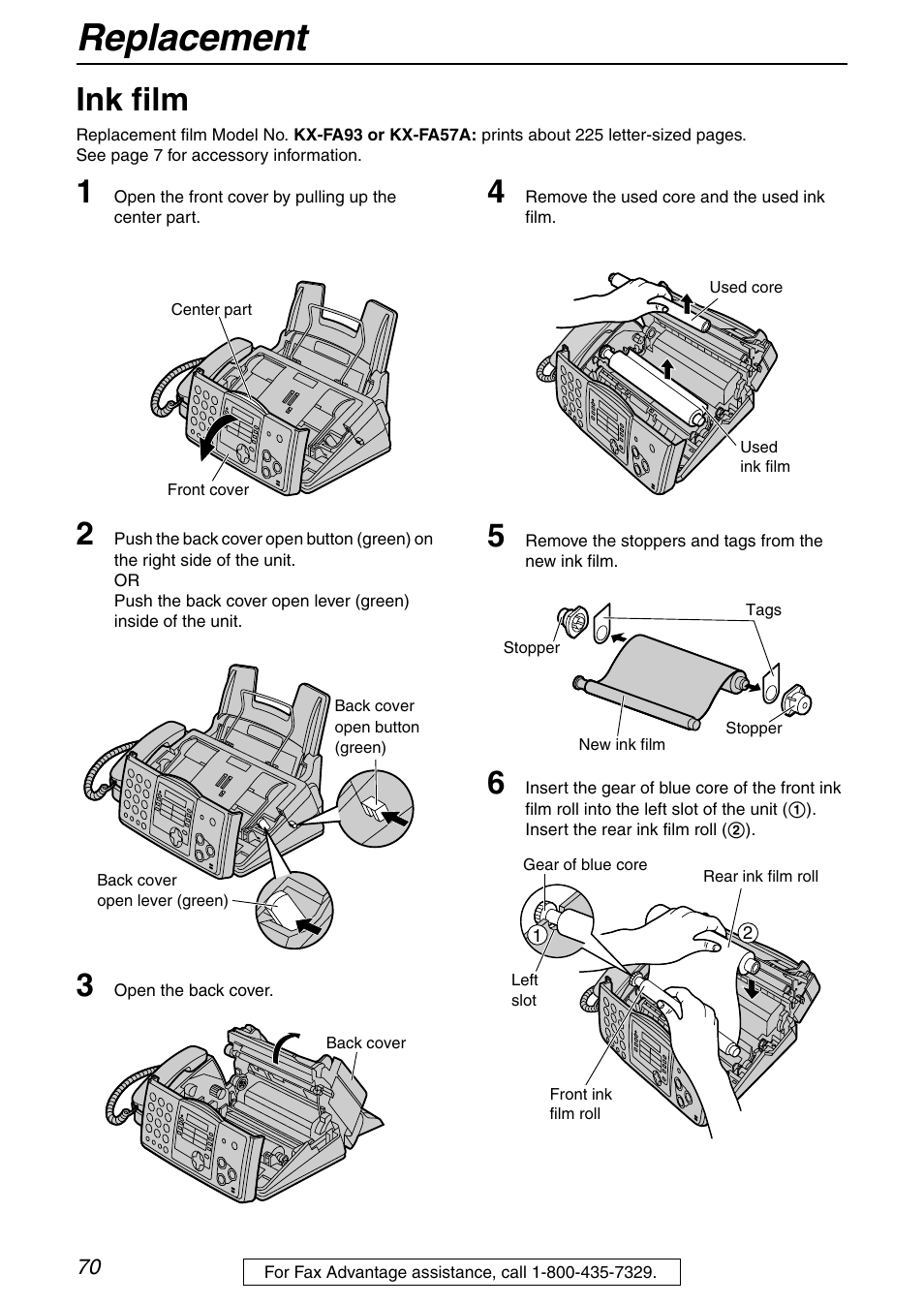 Replacement, Ink film | Panasonic KX-FHD332 User Manual | Page 70 / 92