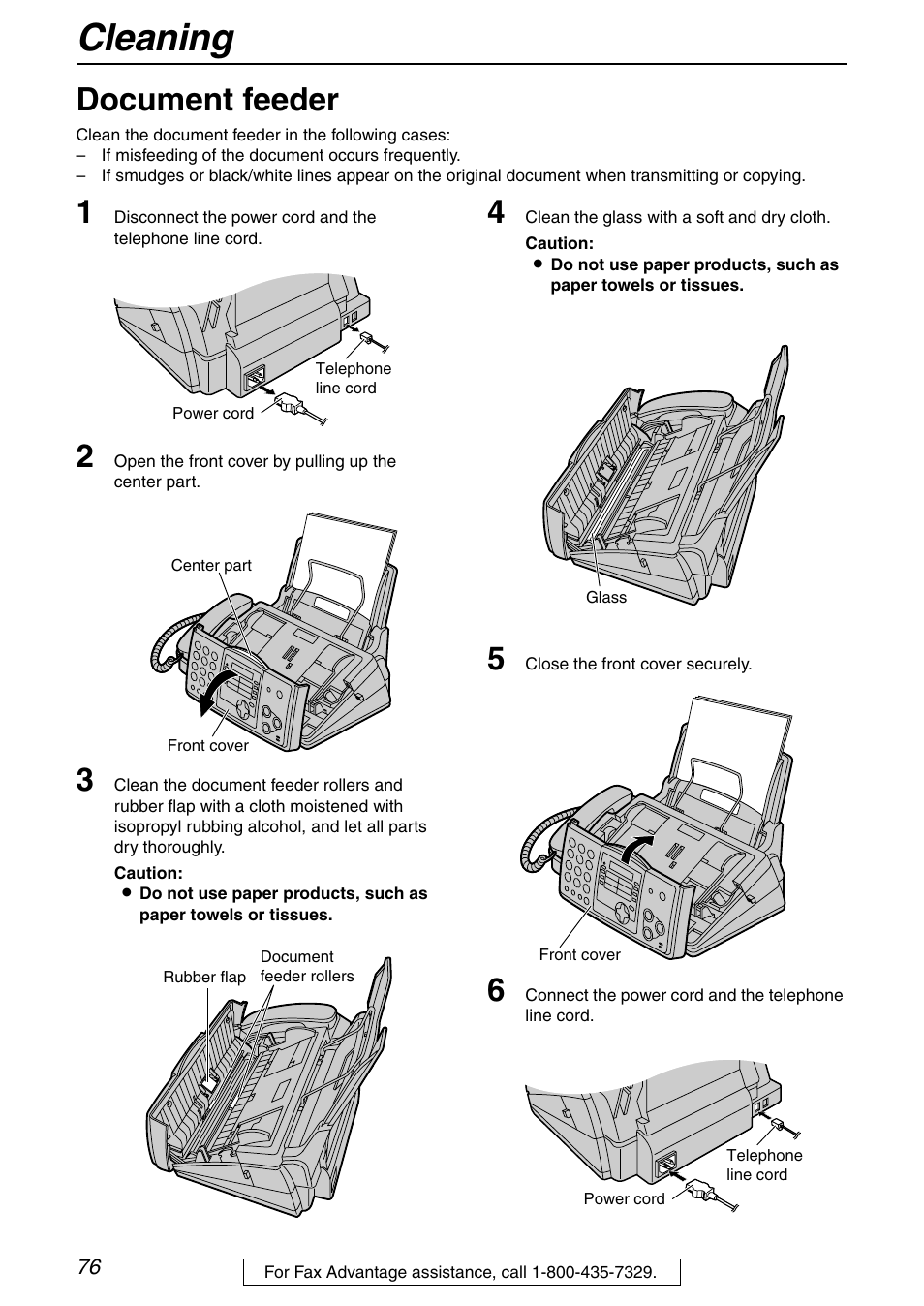 Cleaning, Document feeder | Panasonic KX-FHD332 User Manual | Page 76 / 92