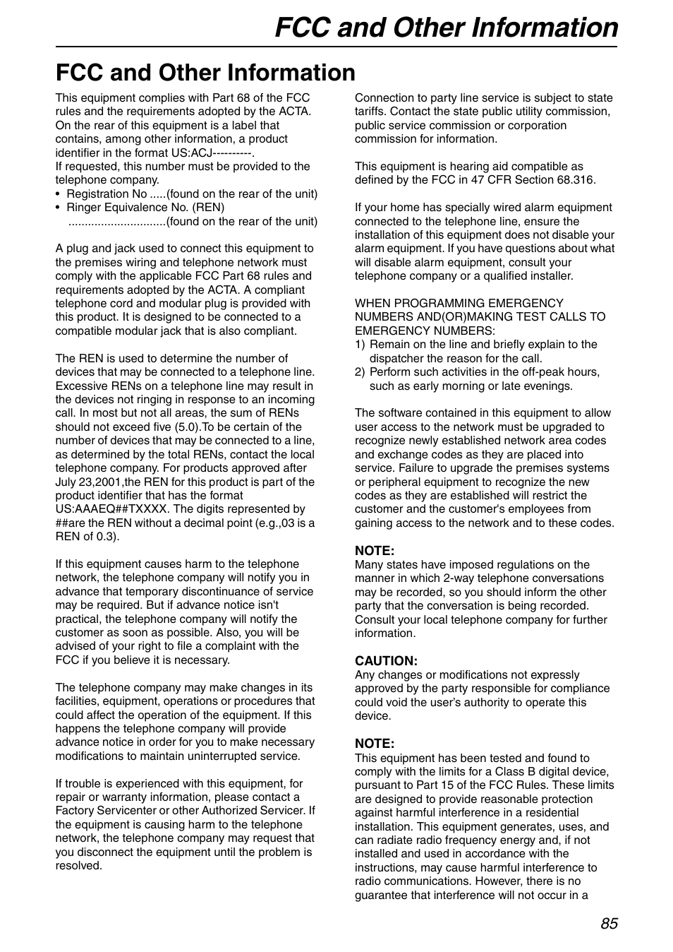 Fcc and other information | Panasonic KX-FHD332 User Manual | Page 85 / 92