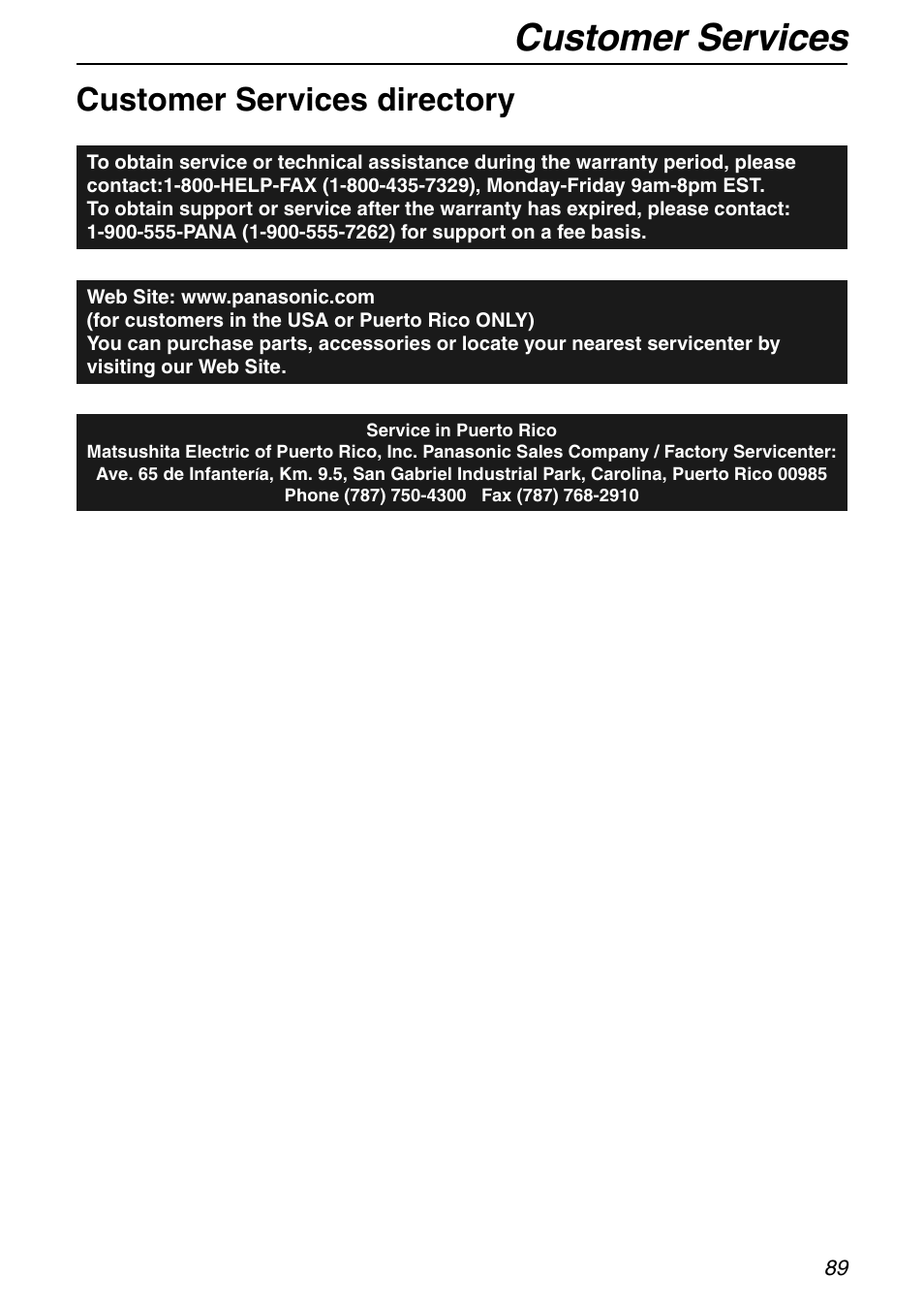 Customer services, Customer services directory | Panasonic KX-FHD332 User Manual | Page 89 / 92