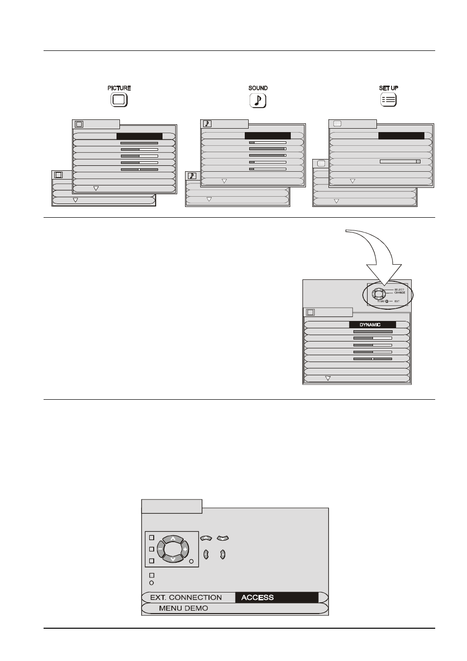 Using the on screen displays | Panasonic TX-86PW100A User Manual | Page 13 / 48