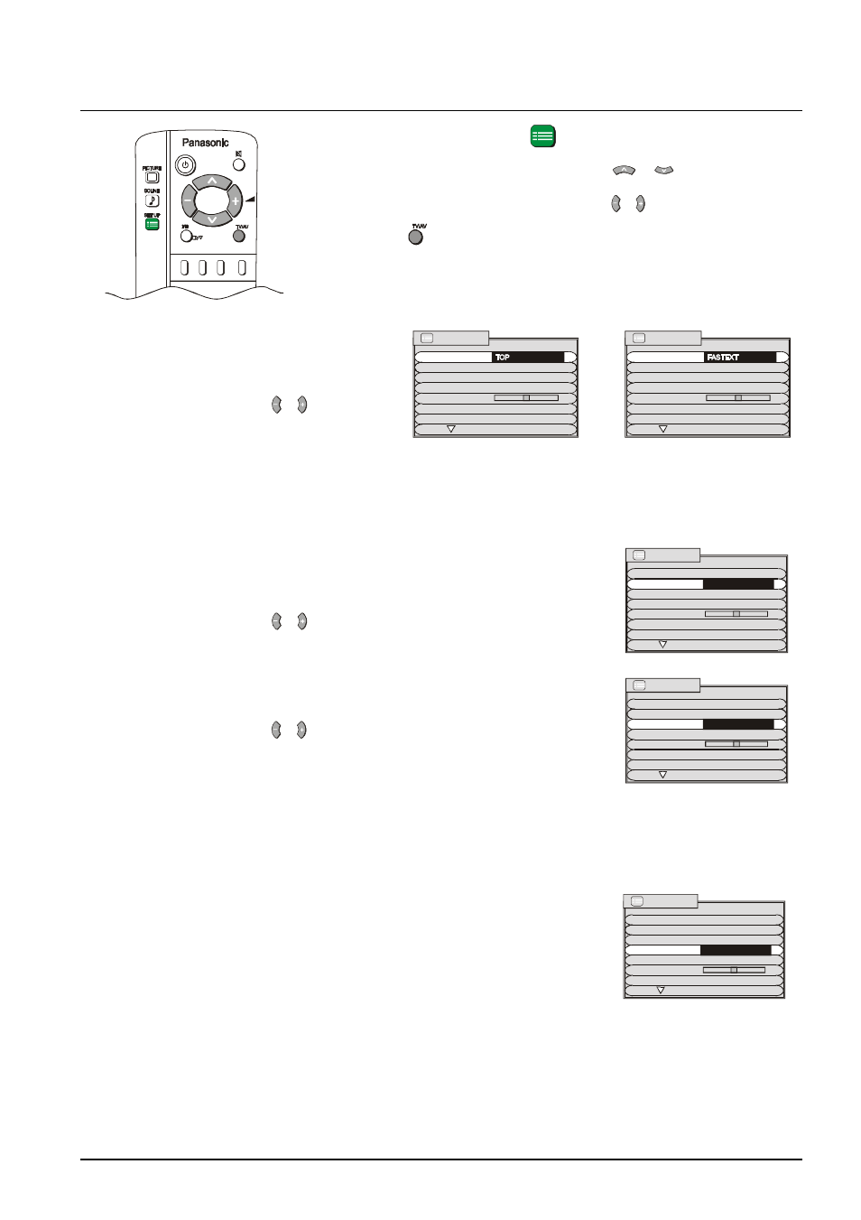 Set up menu operation, Teletext, Off timer | Flicker reduction, Colour sys | Panasonic TX-86PW100A User Manual | Page 21 / 48