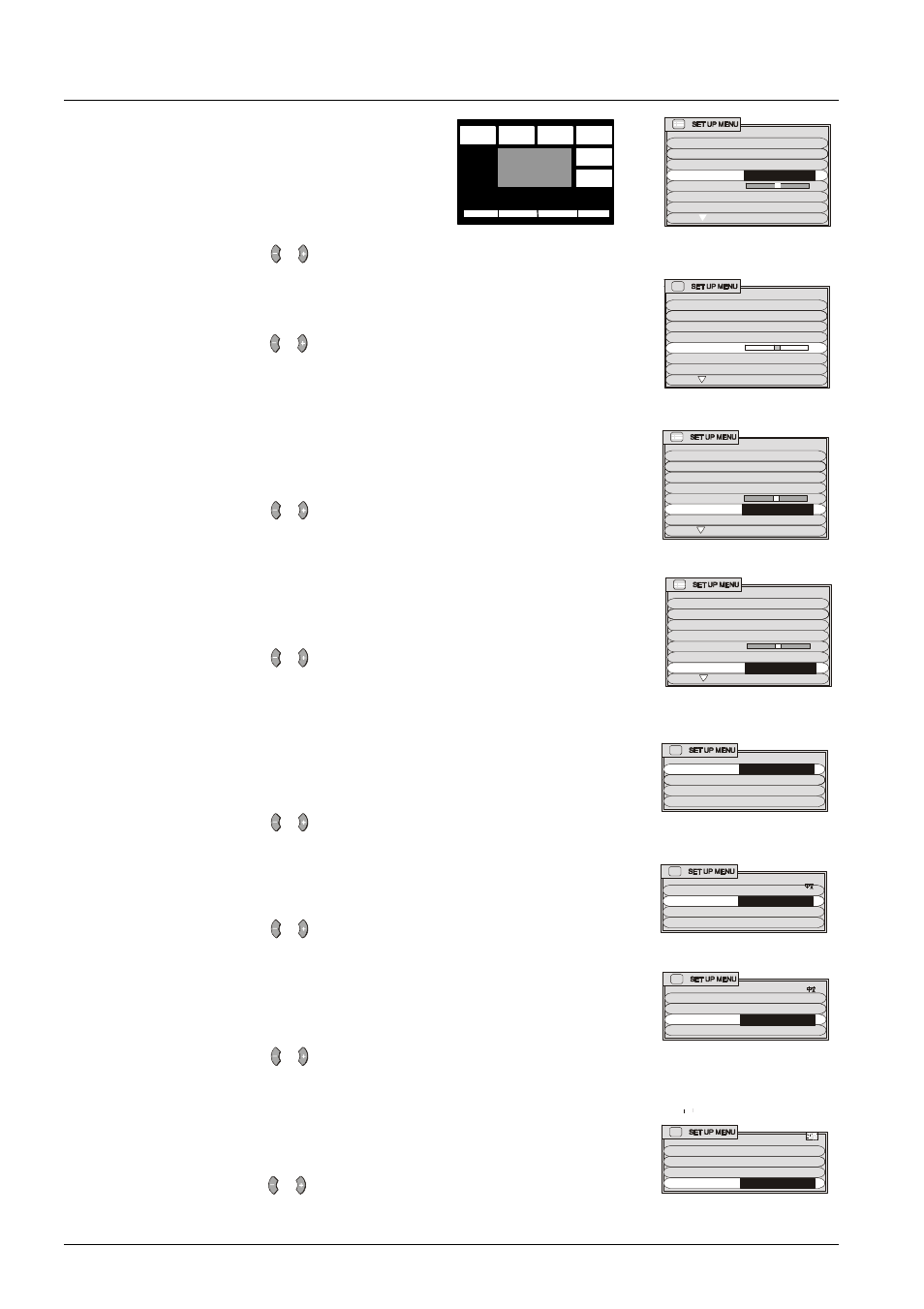 Strobe, Ch colour set, Vcr / game | Text select, Child lock, Tuning menu, Geomagnetic, Language, Set up menu operation | Panasonic TX-86PW100A User Manual | Page 22 / 48