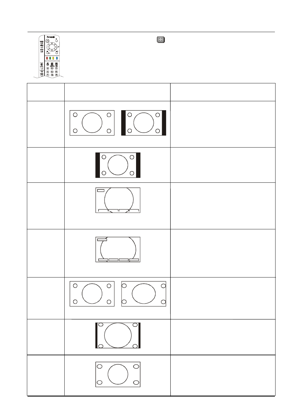 Aspect control, Aspect controls, Mode picture description | Panasonic TX-86PW100A User Manual | Page 23 / 48