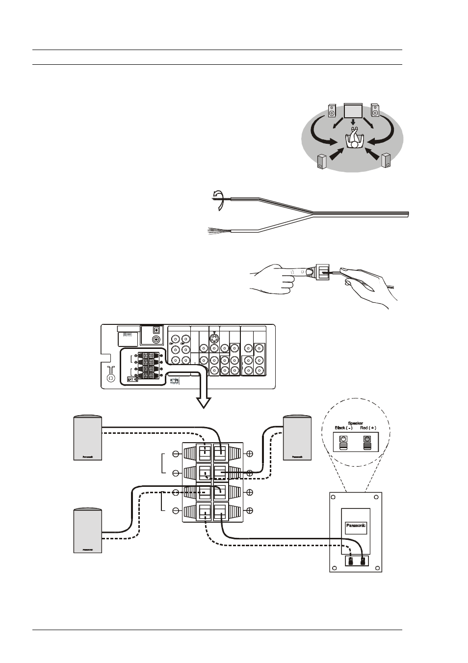 Connecting equipment to the tv, Lr r, Right speaker front | Panasonic TX-86PW100A User Manual | Page 42 / 48
