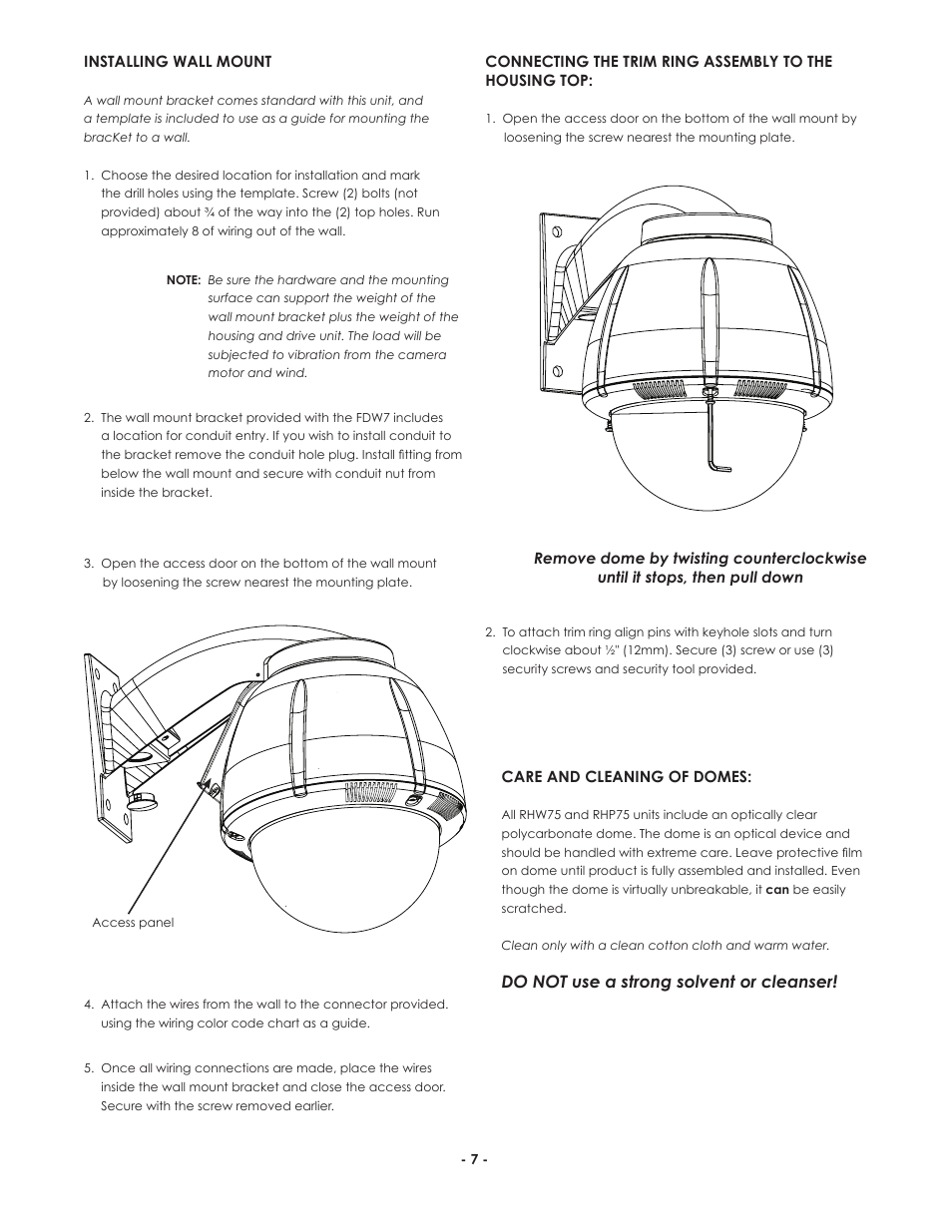 Do not use a strong solvent or cleanser | Panasonic VIDEOALARM PODV7CWNS/PODV7CPNS User Manual | Page 7 / 10