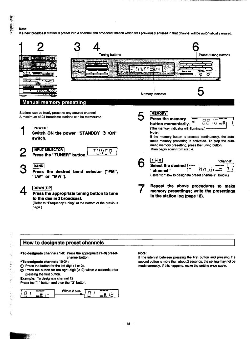 Manual memory presetting, Ihjtton, Button | Panasonic SA-HD52 User Manual | Page 15 / 42