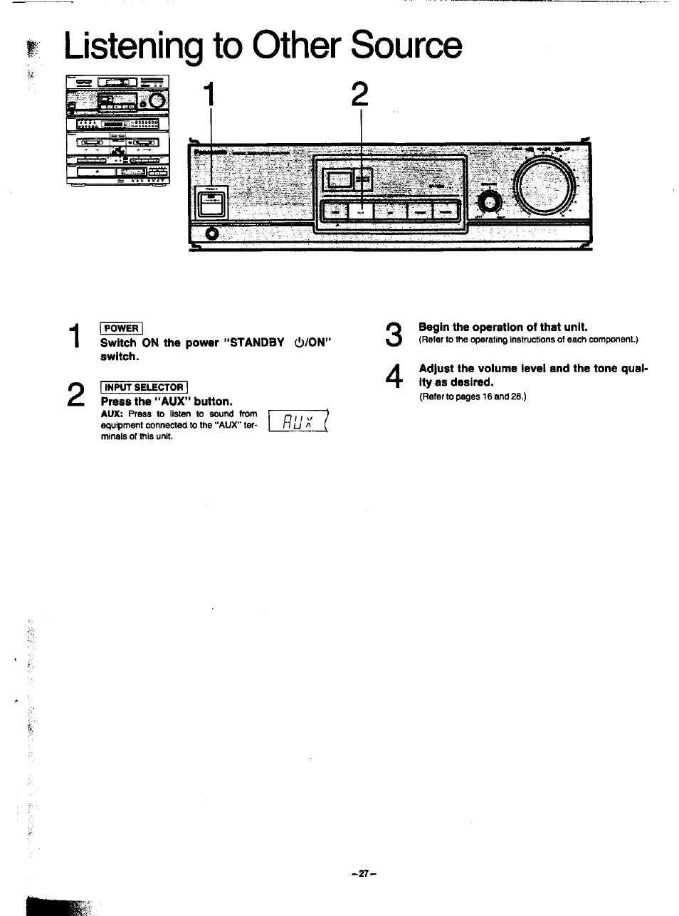 Listening to other source, Begin the operation of that unit | Panasonic SA-HD52 User Manual | Page 27 / 42