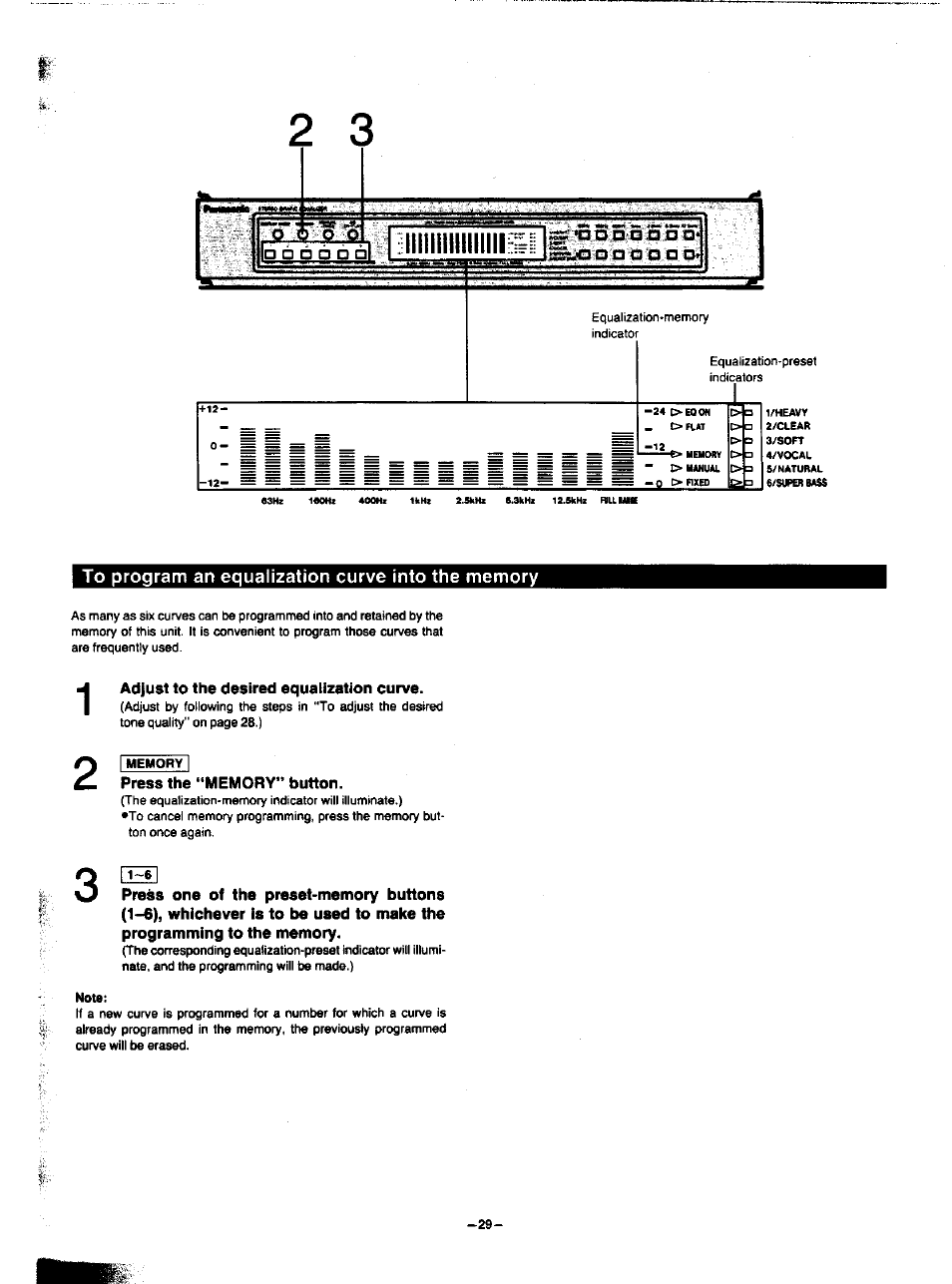 To program an equalization curve into the memory, Adjust to the desired equalization curve, Press the “memory” button | Panasonic SA-HD52 User Manual | Page 29 / 42