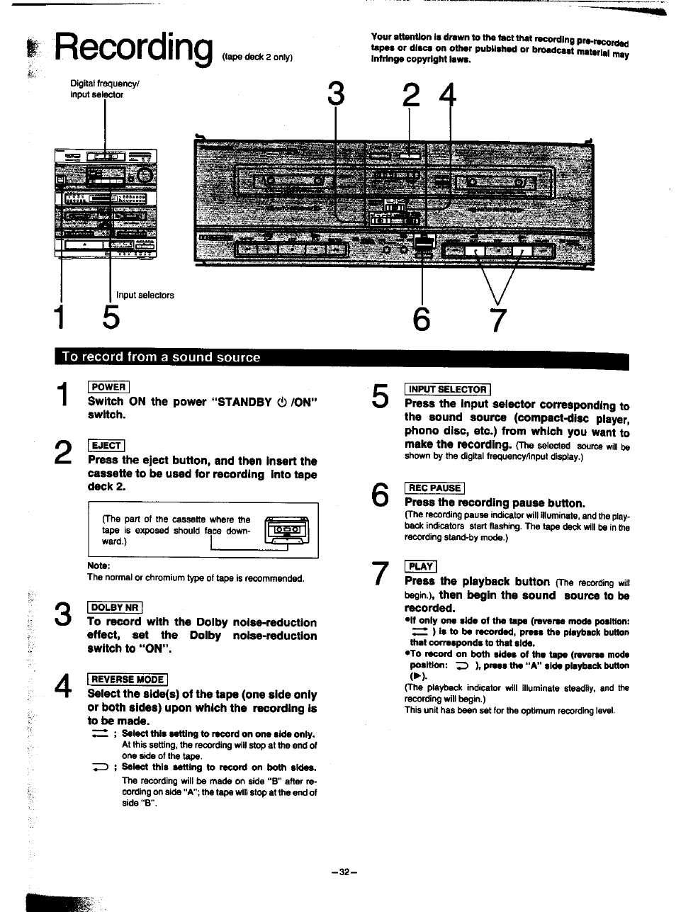 To record from a sound source, Recording | Panasonic SA-HD52 User Manual | Page 32 / 42