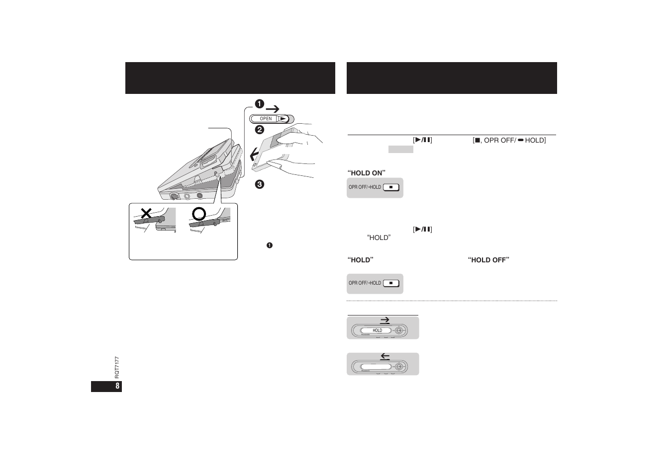 P8 ディスクの出し入れ、ホールド機能, S xbs | Panasonic SJ-MR270 User Manual | Page 8 / 40