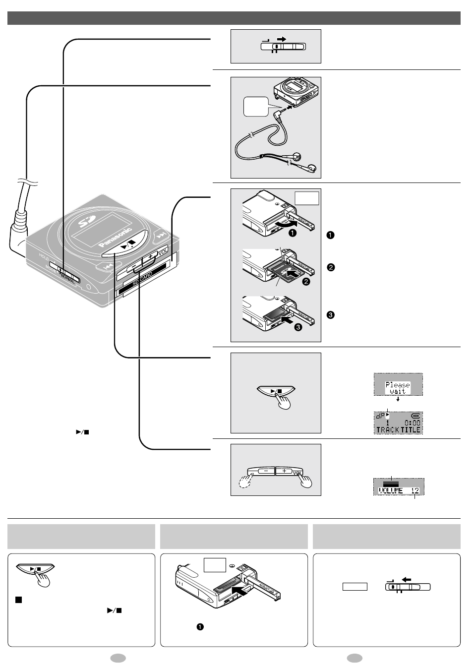 Listening, Adjust the volume. press, Press | Panasonic SV-SD85 User Manual | Page 3 / 8
