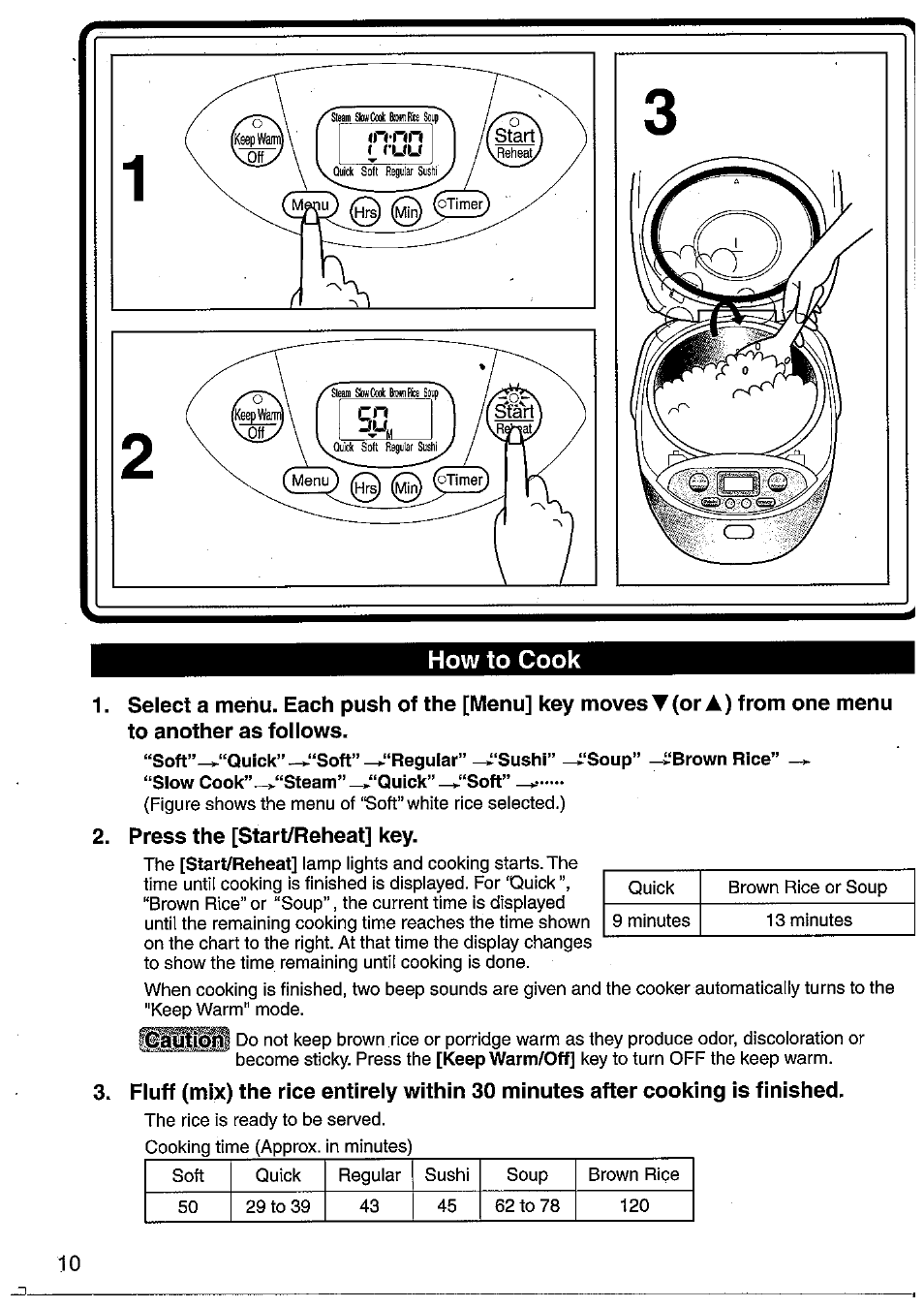 Press the [start/reheat] key | Panasonic SRMM10NS User Manual | Page 10 / 24