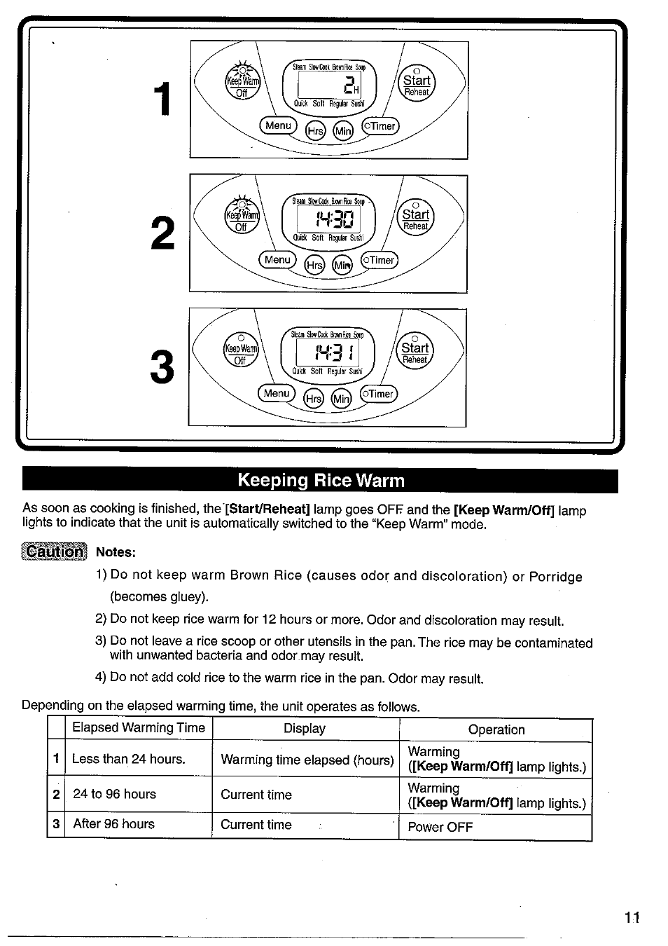 Keeping rice warm | Panasonic SRMM10NS User Manual | Page 11 / 24