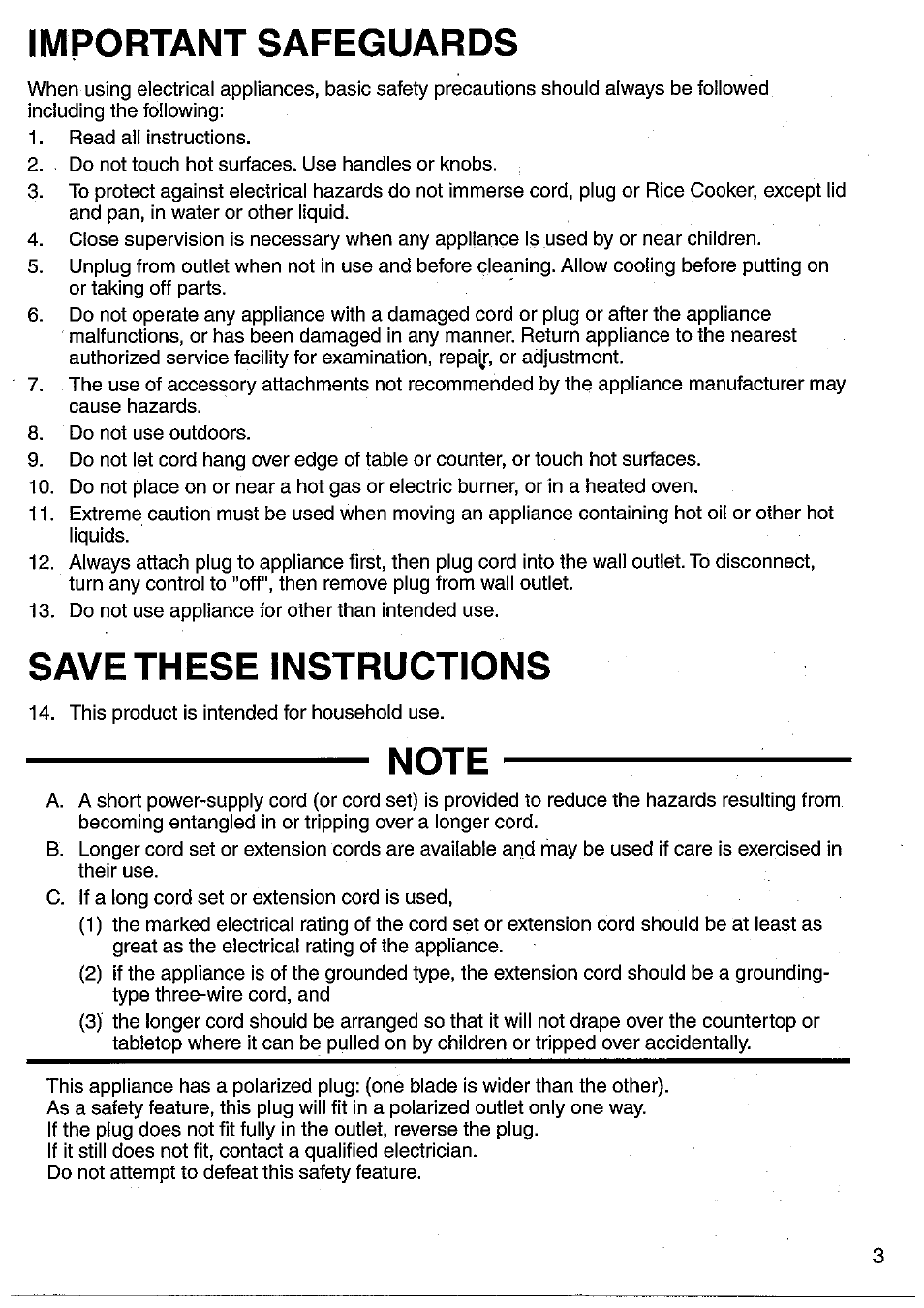 Important safeguards, Save these instructions | Panasonic SRMM10NS User Manual | Page 3 / 24