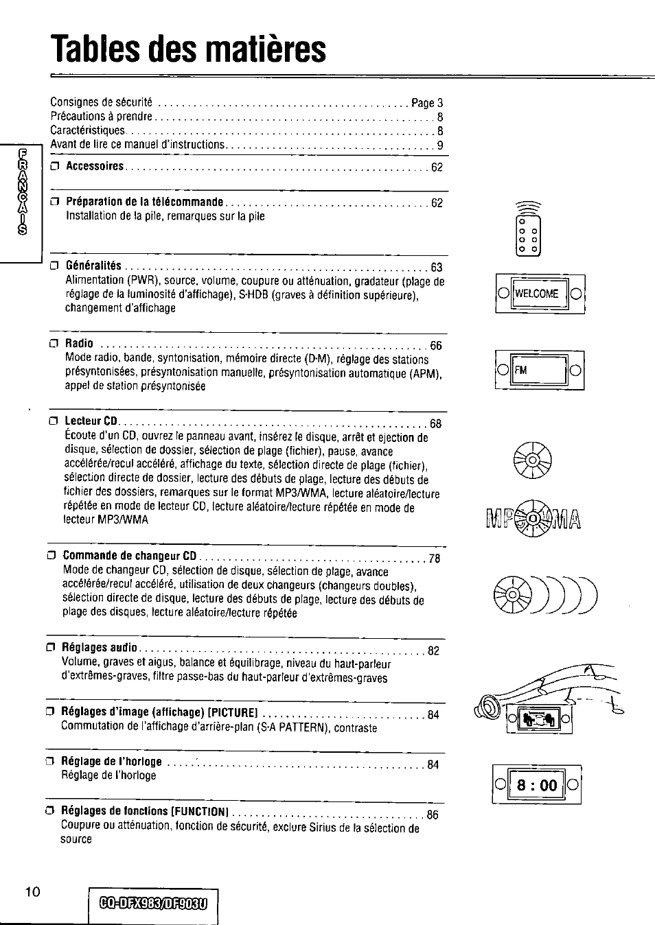 Panasonic Removable Full Front CD Player/Receiver with Dot Matrix and CD Changer Control CQ-DFX983U User Manual | Page 10 / 156