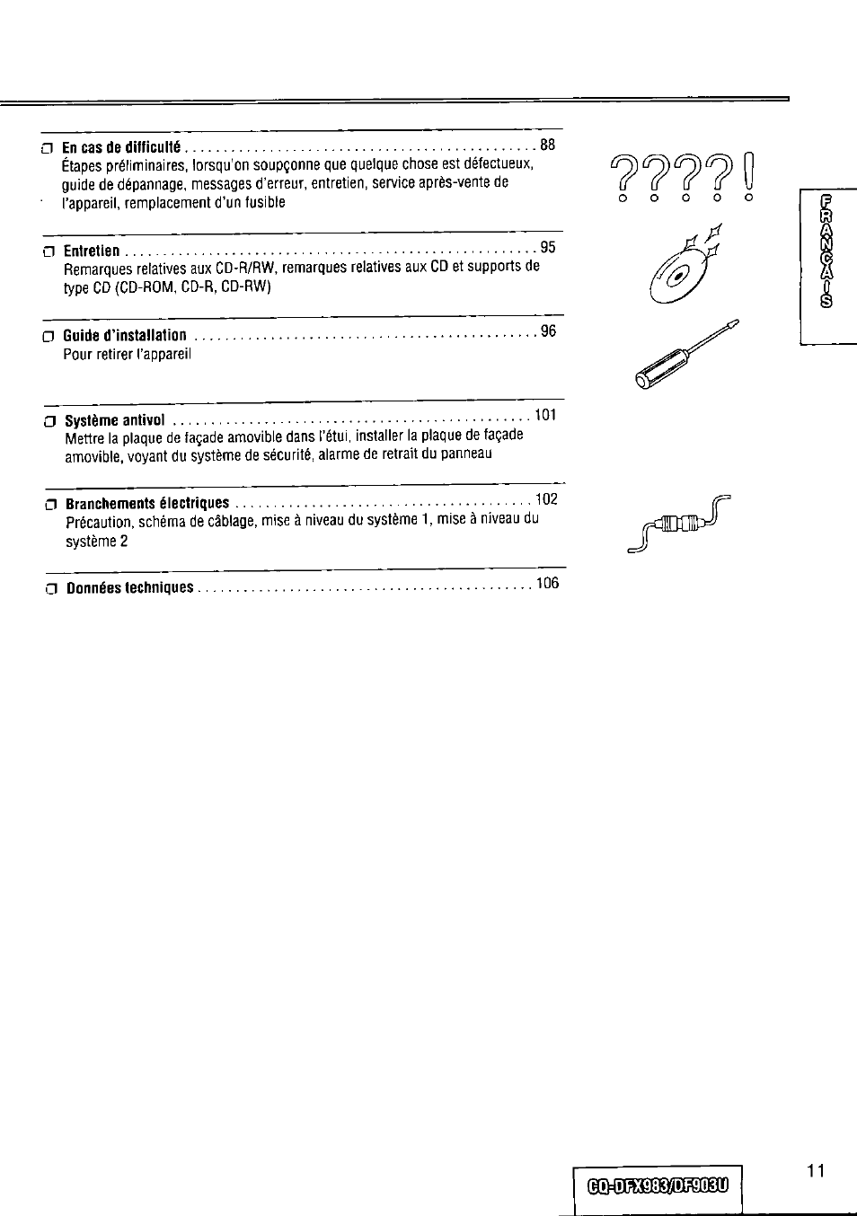 Panasonic Removable Full Front CD Player/Receiver with Dot Matrix and CD Changer Control CQ-DFX983U User Manual | Page 11 / 156