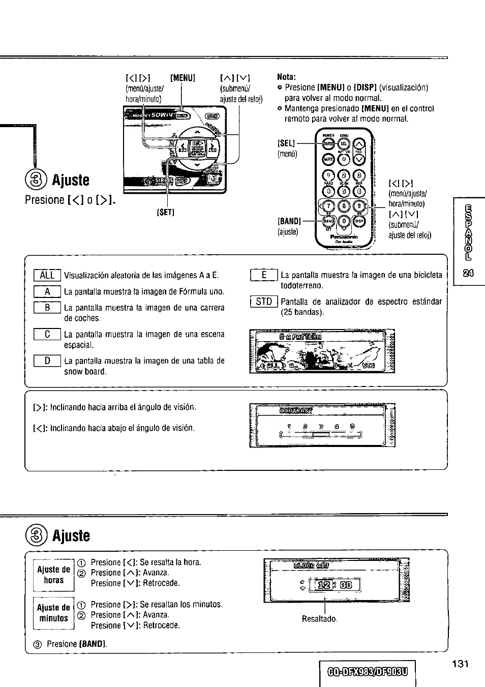 Ajuste | Panasonic Removable Full Front CD Player/Receiver with Dot Matrix and CD Changer Control CQ-DFX983U User Manual | Page 131 / 156