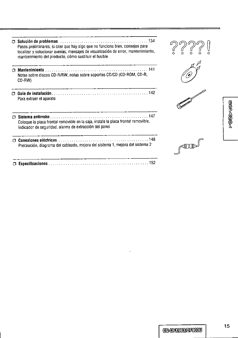 7777 i | Panasonic Removable Full Front CD Player/Receiver with Dot Matrix and CD Changer Control CQ-DFX983U User Manual | Page 15 / 156