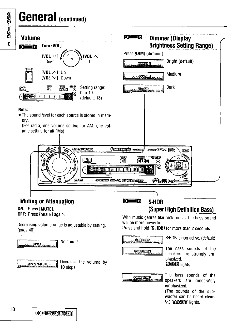 Super high definition bass), Dex9837dr903u | Panasonic Removable Full Front CD Player/Receiver with Dot Matrix and CD Changer Control CQ-DFX983U User Manual | Page 18 / 156