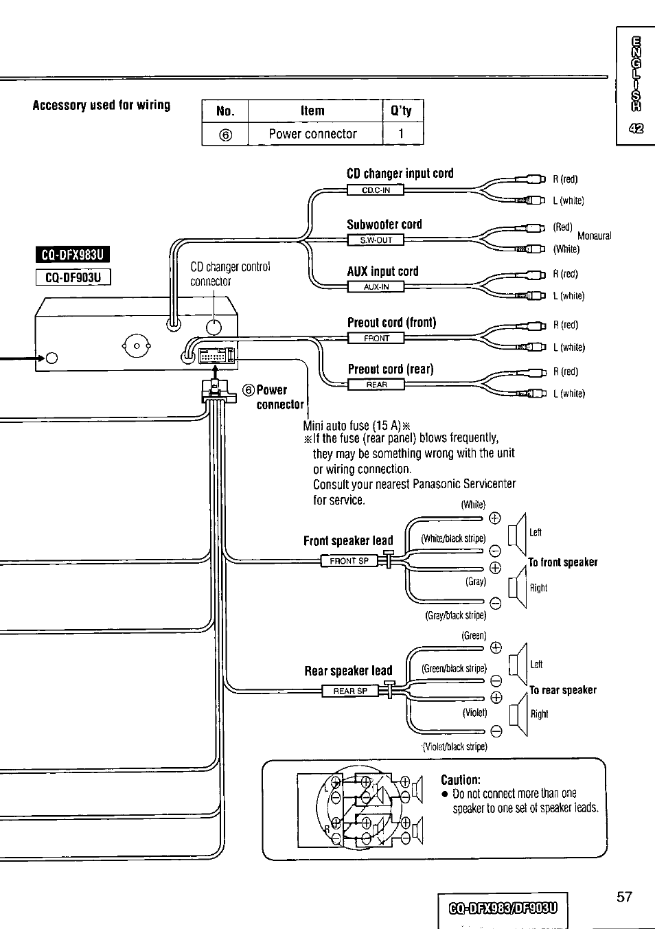 Panasonic Removable Full Front CD Player/Receiver with Dot Matrix and CD Changer Control CQ-DFX983U User Manual | Page 57 / 156