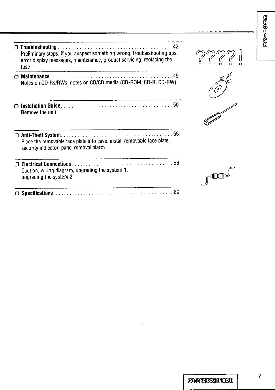 Panasonic Removable Full Front CD Player/Receiver with Dot Matrix and CD Changer Control CQ-DFX983U User Manual | Page 7 / 156
