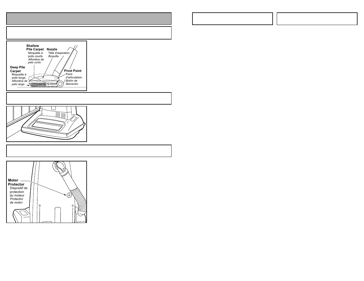 Nettoyage de l'agitateur, Limpieza del agitador, Features | Motor protector, Edge cleaning, Automatic self adjusting nozzle | Panasonic MC-V6603 User Manual | Page 33 / 48
