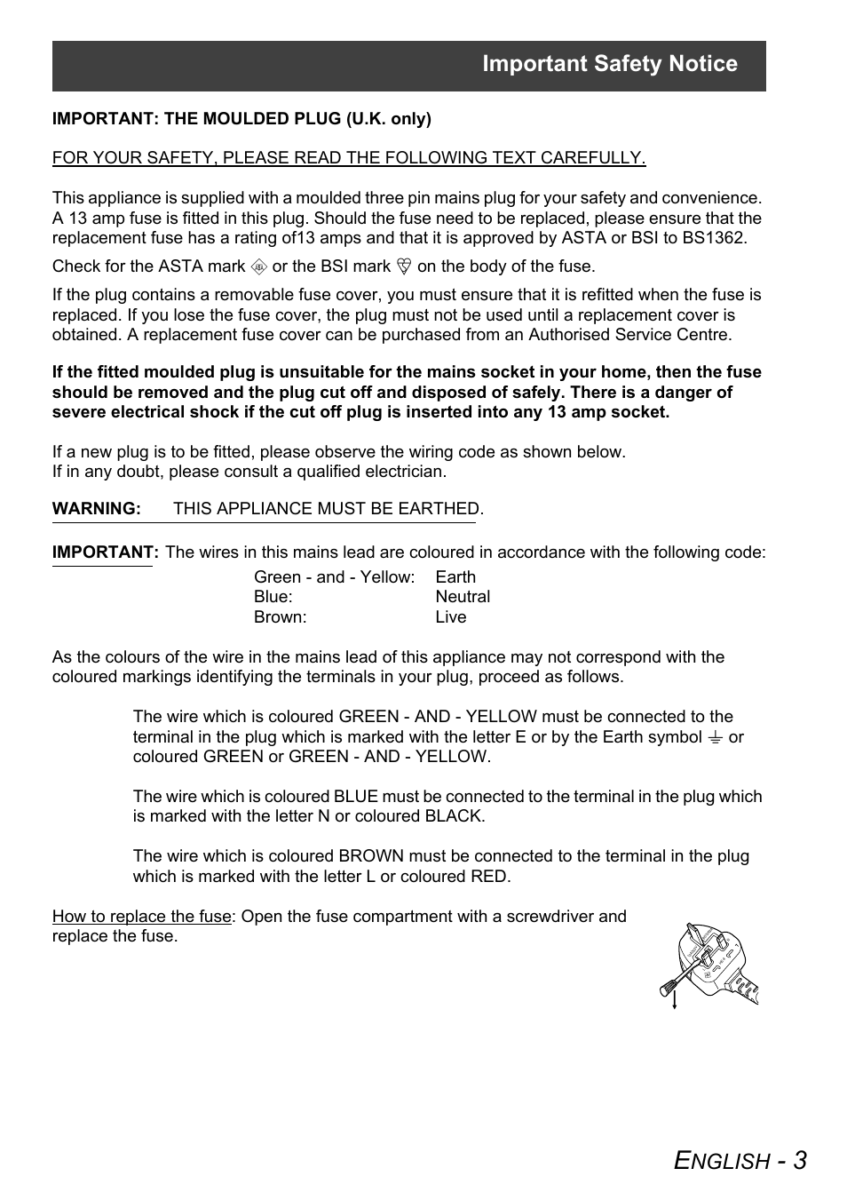 Important safety notice, Nglish | Panasonic PT-AX100E User Manual | Page 3 / 52