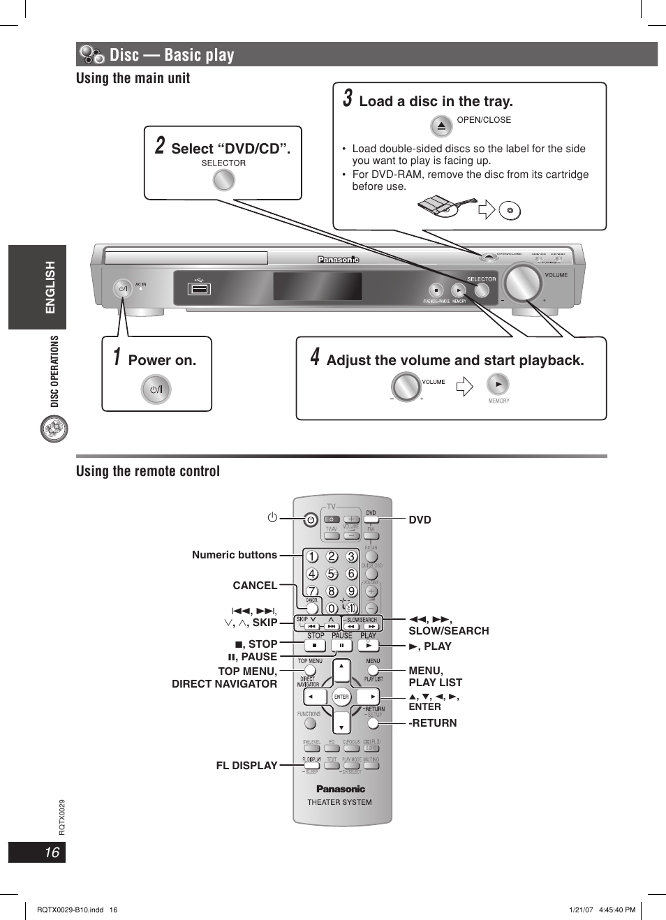 Disc — basic play | Panasonic sc-pt150 User Manual | Page 16 / 40