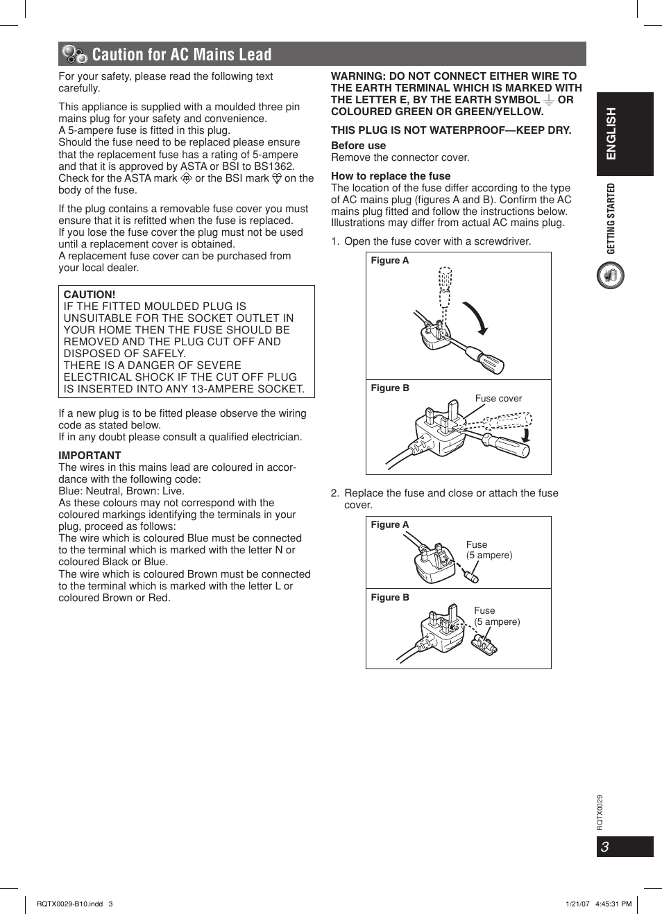 Caution for ac mains lead | Panasonic sc-pt150 User Manual | Page 3 / 40