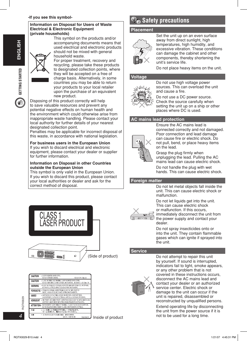 Safety precautions | Panasonic sc-pt150 User Manual | Page 4 / 40