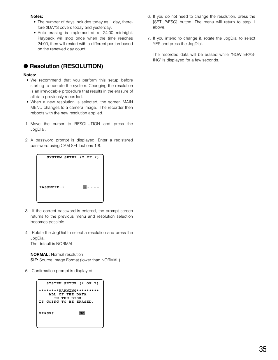 Resolution (resolution) | Panasonic WJ-HD220 User Manual | Page 35 / 103