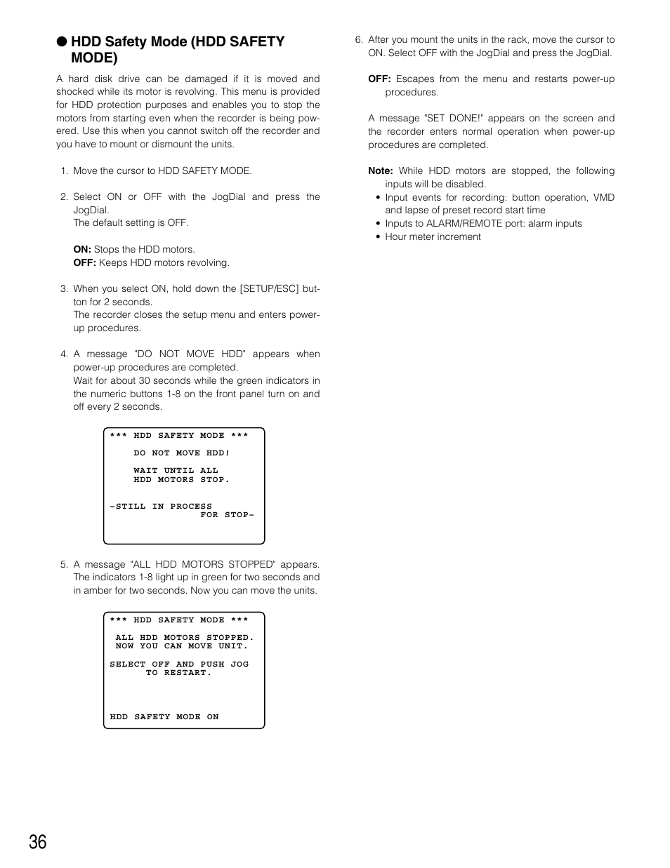 Hdd safety mode (hdd safety mode) | Panasonic WJ-HD220 User Manual | Page 36 / 103