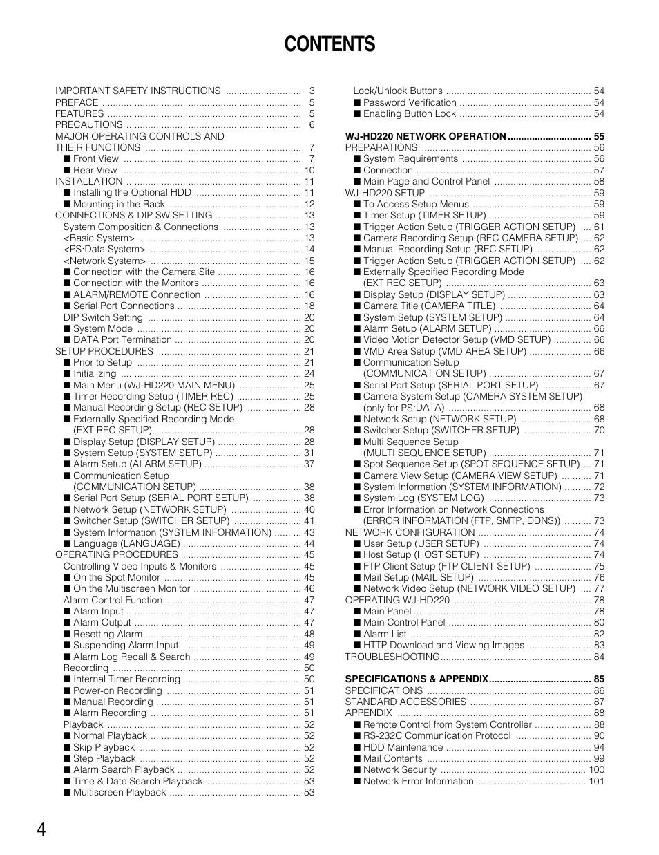 Panasonic WJ-HD220 User Manual | Page 4 / 103