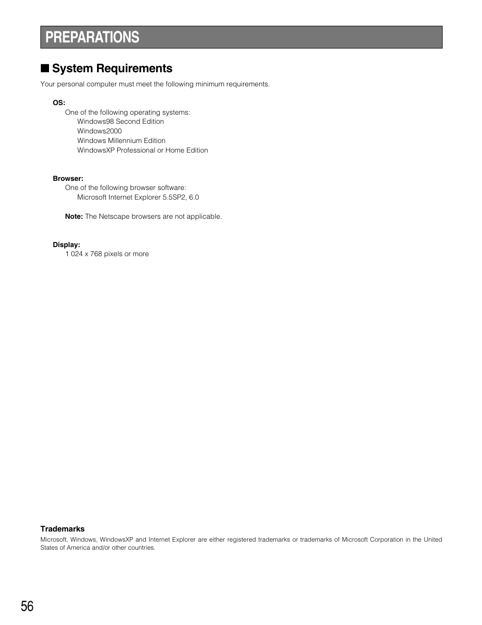 Preparations, System requirements | Panasonic WJ-HD220 User Manual | Page 56 / 103