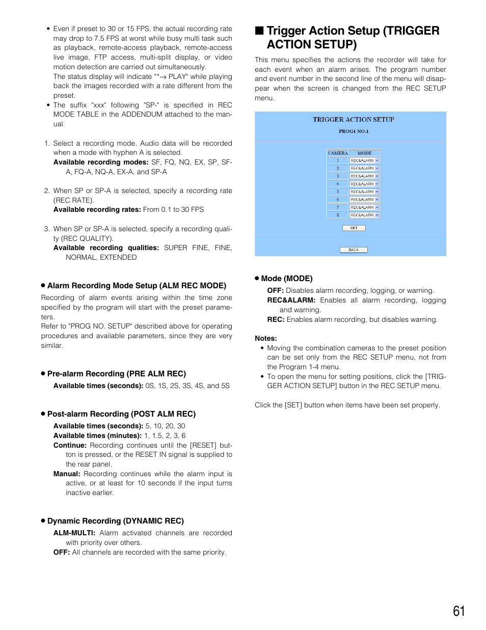 Trigger action setup (trigger action setup) | Panasonic WJ-HD220 User Manual | Page 61 / 103