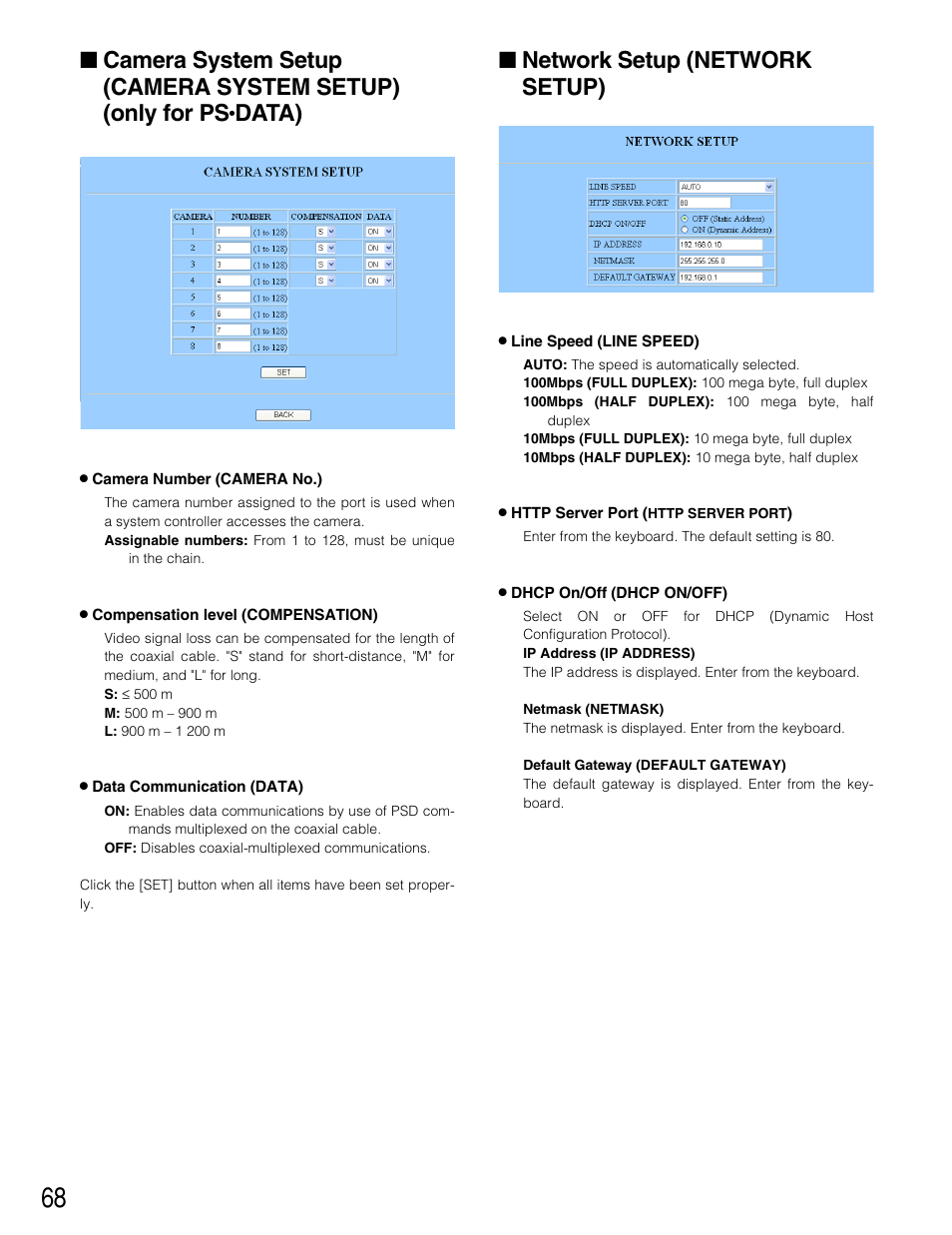 Network setup (network setup), Data) | Panasonic WJ-HD220 User Manual | Page 68 / 103